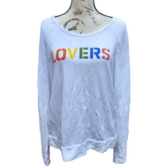 SUNDRY -813 Lovers Multicolor Printed Graphic Sweatshirt White Soft Terry NWOT M - Picture 1 of 7